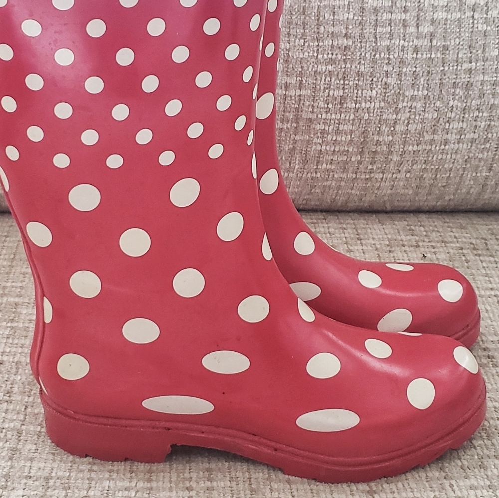 Charlie Paige Red Polka Dot Rainboots Size 7